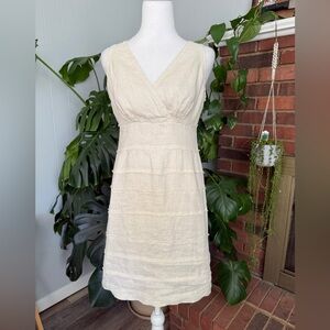 100% Linen Talbots Cream V-Neck Dress